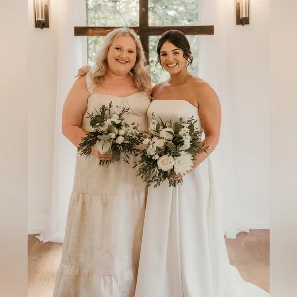 Revelry Luxe Violet Jacquard Dress Flutter Strap Corset Back Size 24 Champagne - Picture 7 of 16